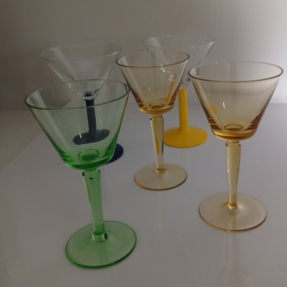 Vintage Multicoloured Liquor Cocktail Glasses  Glass Set of 5